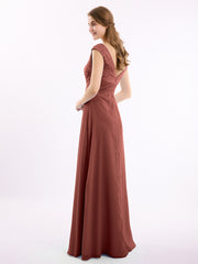 Cap Sleeves Chiffon and Lace Dress with V NECK Terracotta Plus Size