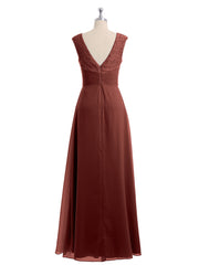 Cap Sleeves Chiffon and Lace Dress with V NECK Terracotta Plus Size