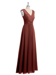 Cap Sleeves Chiffon and Lace Dress with V NECK Terracotta Plus Size