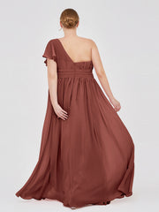One Shoulder Flutter Sleeve Chiffon Gown Terracotta