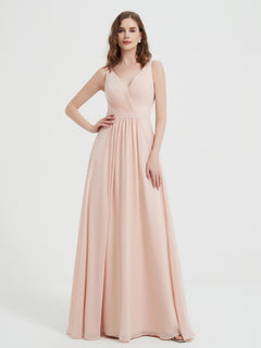 Open Back Chiffon Dresses with V neck Pearl Pink