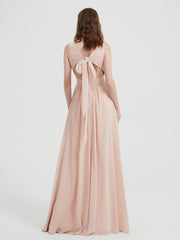 Open Back Chiffon Dresses with V neck Pearl Pink