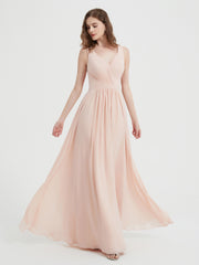 Open Back Chiffon Dresses with V neck Pearl Pink