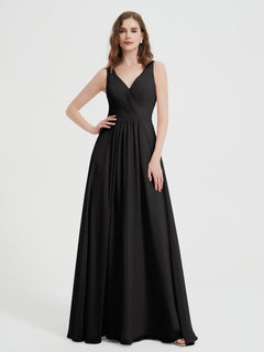 Open Back Chiffon Dresses with V neck Black Plus Size