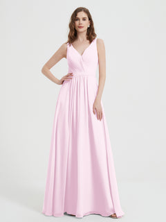 Open Back Chiffon Dresses with V neck Blushing Pink