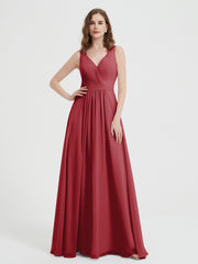 Open Back Chiffon Dresses with V neck Burgundy