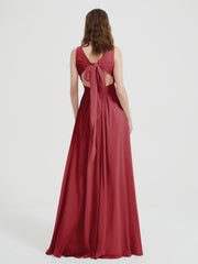 Open Back Chiffon Dresses with V neck Burgundy Plus Size