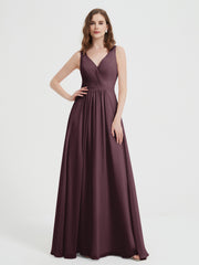 Open Back Chiffon Dresses with V neck Cabernet