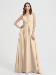 Open Back Chiffon Dresses with V neck Champagne Plus Size
