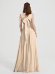 Open Back Chiffon Dresses with V neck Champagne Plus Size