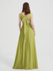 Open Back Chiffon Dresses with V neck Clover