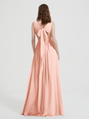 Open Back Chiffon Dresses with V neck Coral Plus Size