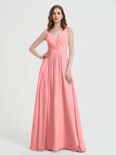 Open Back Chiffon Dresses with V neck Flamingo