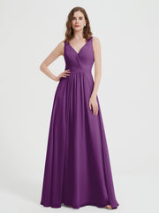 Open Back Chiffon Dresses with V neck Grape
