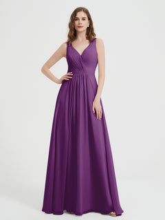 Open Back Chiffon Dresses with V neck Grape Plus Size