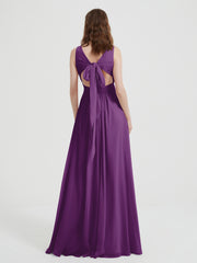 Open Back Chiffon Dresses with V neck Grape Plus Size