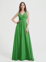 Open Back Chiffon Dresses with V neck Green