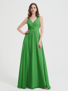 Open Back Chiffon Dresses with V neck Green Plus Size