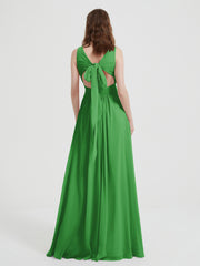 Open Back Chiffon Dresses with V neck Green Plus Size