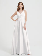 Open Back Chiffon Dresses with V neck Ivory