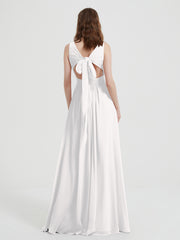 Open Back Chiffon Dresses with V neck Ivory