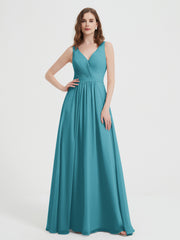 Open Back Chiffon Dresses with V neck Jade
