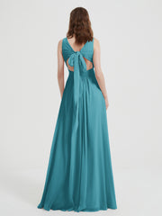 Open Back Chiffon Dresses with V neck Jade