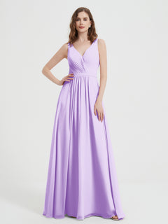 Open Back Chiffon Dresses with V neck Lilac