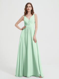 Open Back Chiffon Dresses with V neck Mint Green Plus Size