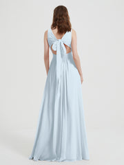 Open Back Chiffon Dresses with V neck Mist