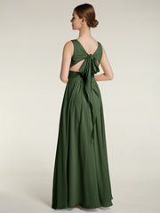 Open Back Chiffon Dresses with V neck Olive Green Plus Size