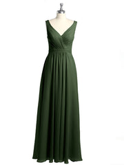 Open Back Chiffon Dresses with V neck Olive Green