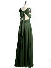 Open Back Chiffon Dresses with V neck Olive Green Plus Size