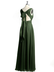 Open Back Chiffon Dresses with V neck Olive Green