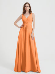 Open Back Chiffon Dresses with V neck Orange