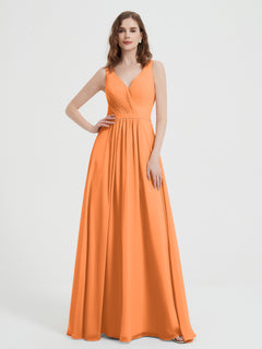 Open Back Chiffon Dresses with V neck Orange