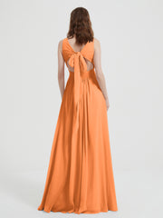 Open Back Chiffon Dresses with V neck Orange Plus Size