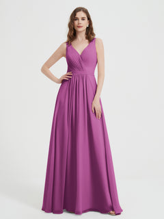 Open Back Chiffon Dresses with V neck Orchid Plus Size