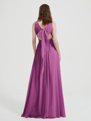 Open Back Chiffon Dresses with V neck Orchid