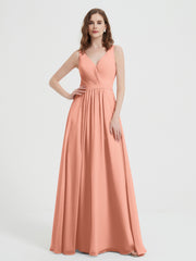 Open Back Chiffon Dresses with V neck Papaya