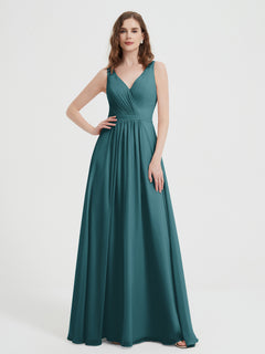 Open Back Chiffon Dresses with V neck Peacock Plus Size