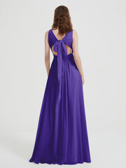 Open Back Chiffon Dresses with V neck Regency