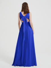 Open Back Chiffon Dresses with V neck Royal Blue Plus Size