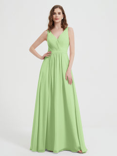 Open Back Chiffon Dresses with V neck Sage