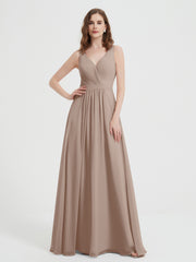 Open Back Chiffon Dresses with V neck Taupe Plus Size