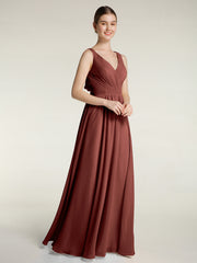 Open Back Chiffon Dresses with V neck Terracotta Plus Size