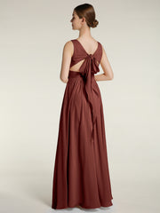 Open Back Chiffon Dresses with V neck Terracotta Plus Size