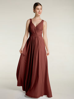 Open Back Chiffon Dresses with V neck Terracotta Plus Size