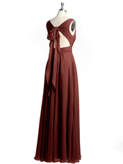 Open Back Chiffon Dresses with V neck Terracotta Plus Size