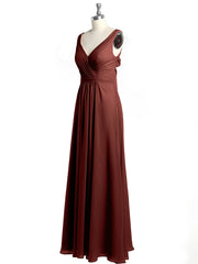 Open Back Chiffon Dresses with V neck Terracotta Plus Size